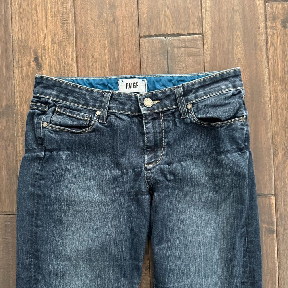 Paige Distressed Dark Wash Flare Leg Low Rise Jeans 29 - Picture 2 of 7